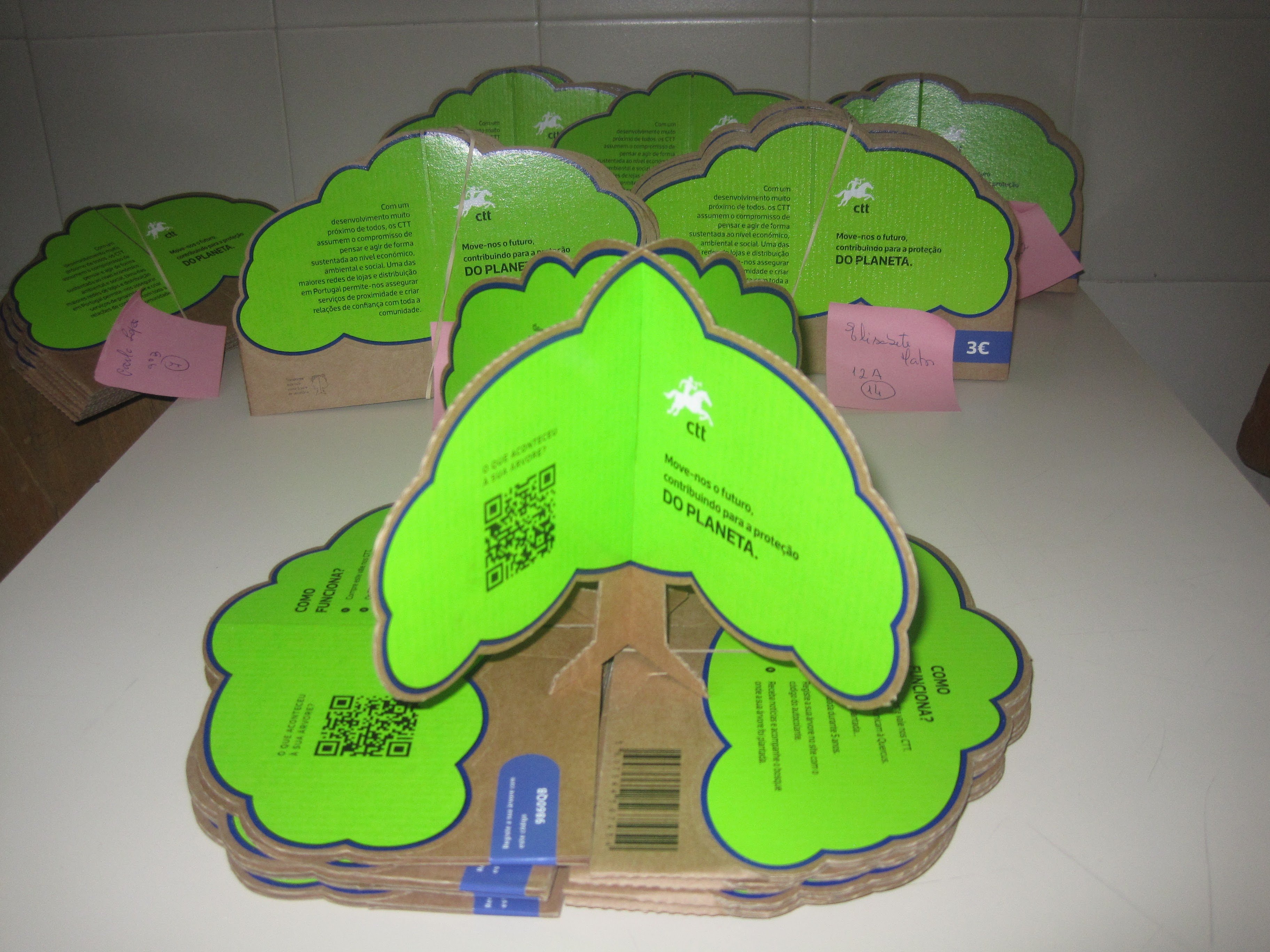 alguns kits árvores adquiridos pela equipa da Biblioteca expostos para sensibilizar